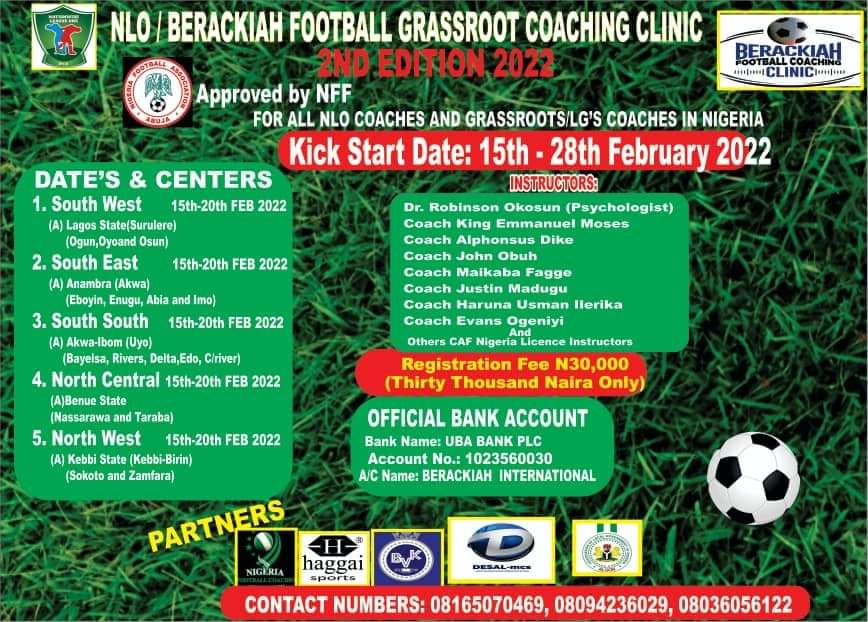 NLO/Berackiah Grassroot Coaching Clinic 2nd Edition To Kickoff Without Hitches – NLO